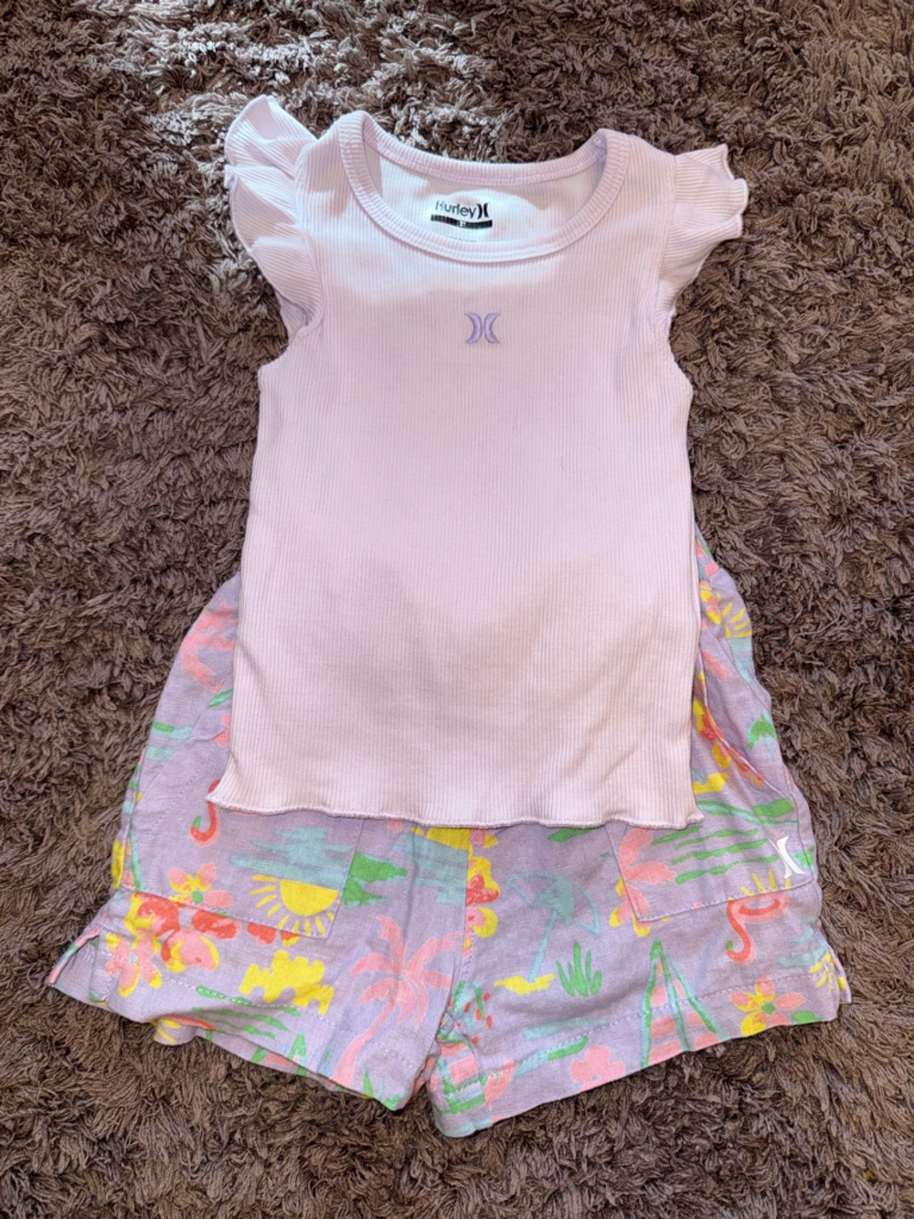 Hurley Lavender Ribbed Tank and Short Set 2T